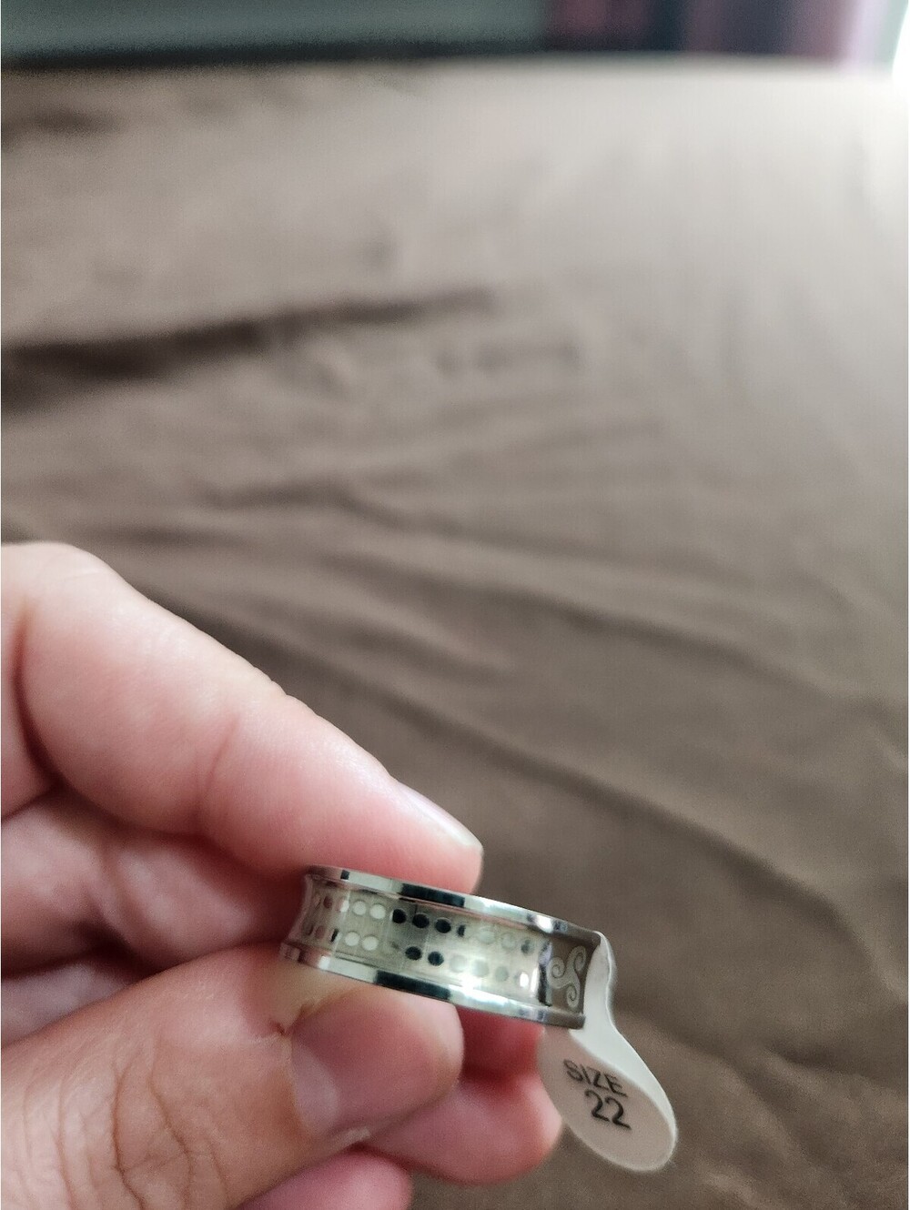 Stainless Steel Ring Size 22 with Decorative Pattern